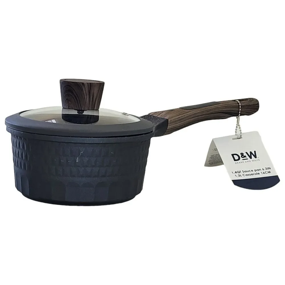 D&W Premium Cookware 6.3in Saucepan Casserole with Lid Aluminum 1.4QT Charcoal
